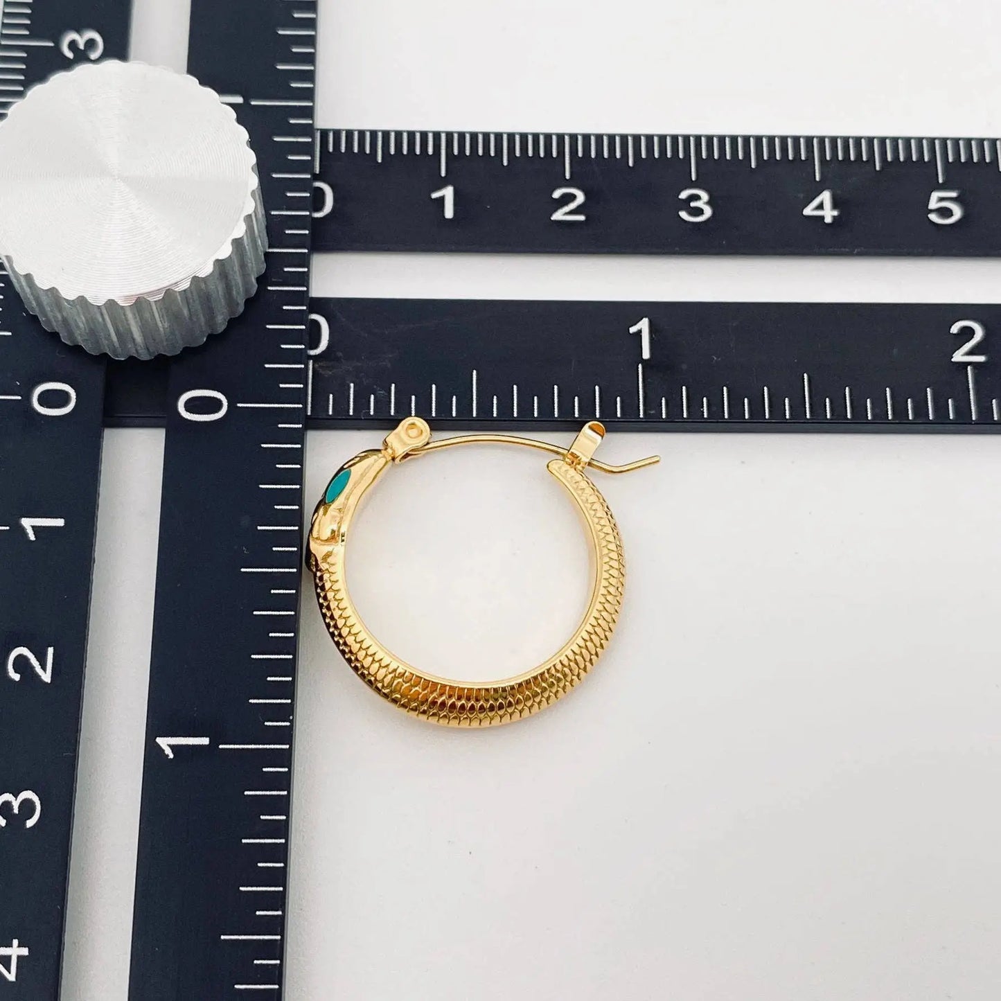 Enamel Green Eyes Snake 18K Gold Plated Hoop Earrings Mio Queena