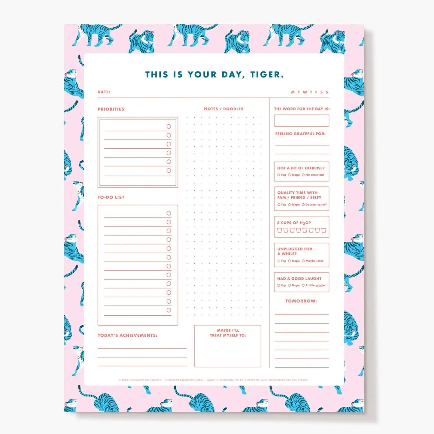 Pink Tiger Daily Planner Pad The Raccoon Society