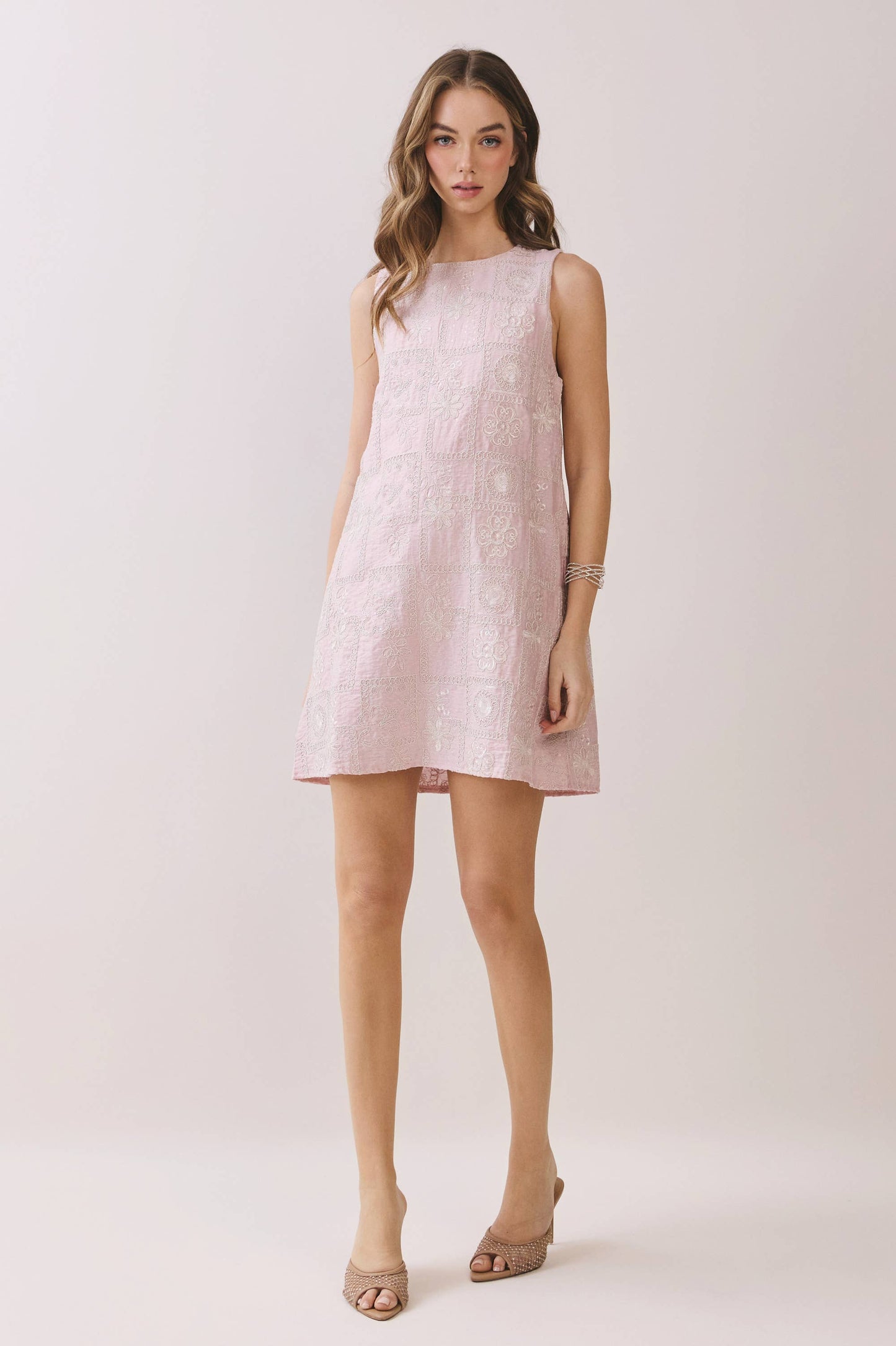 Embroidered Patchwork Sleeveless Shift Dress