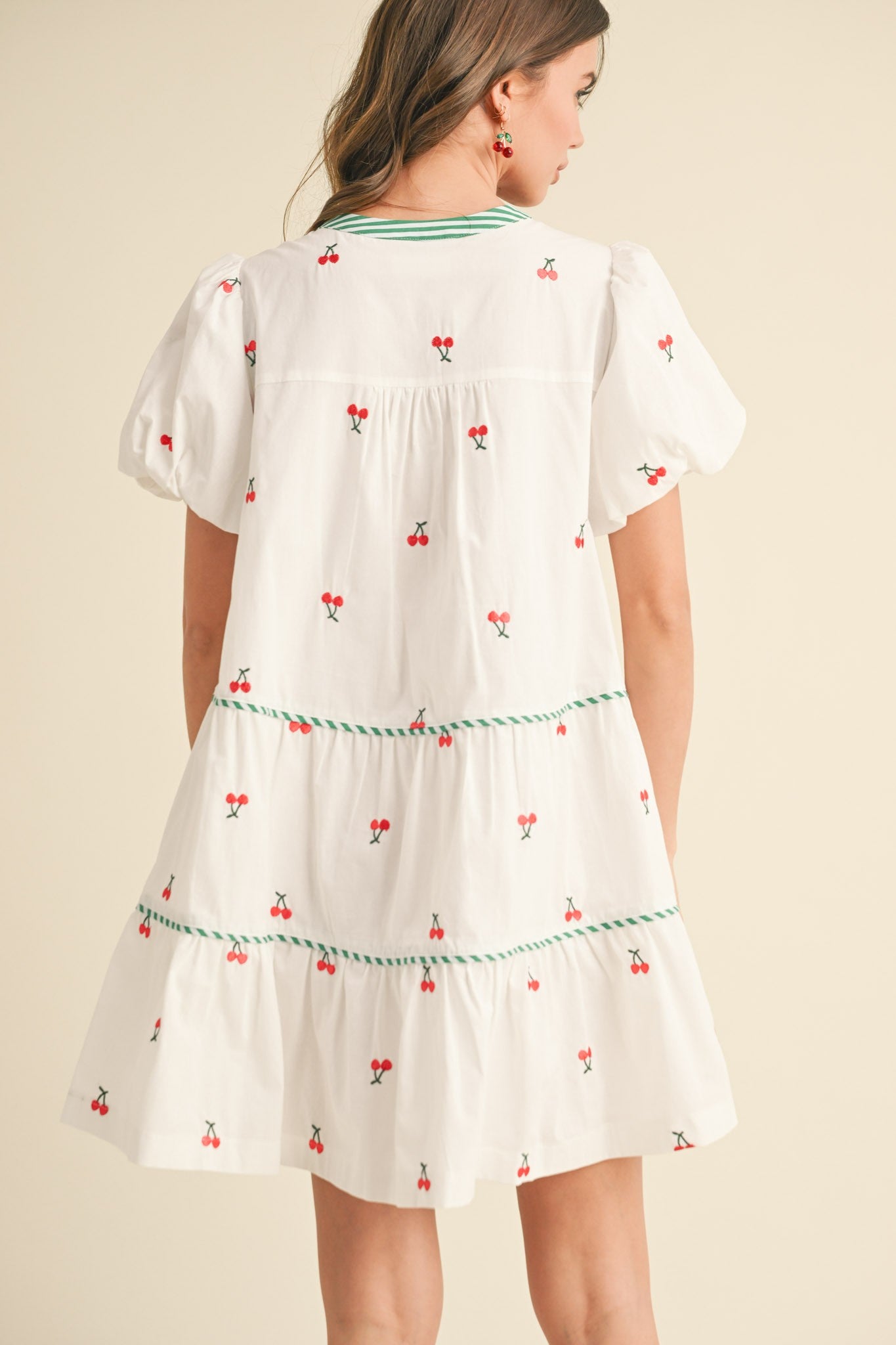 Fruit Embroidery Puff Sleeve Mini Dress