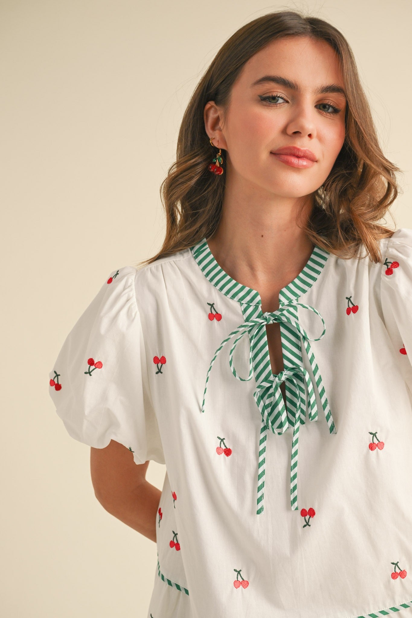 Fruit Embroidery Puff Sleeve Mini Dress