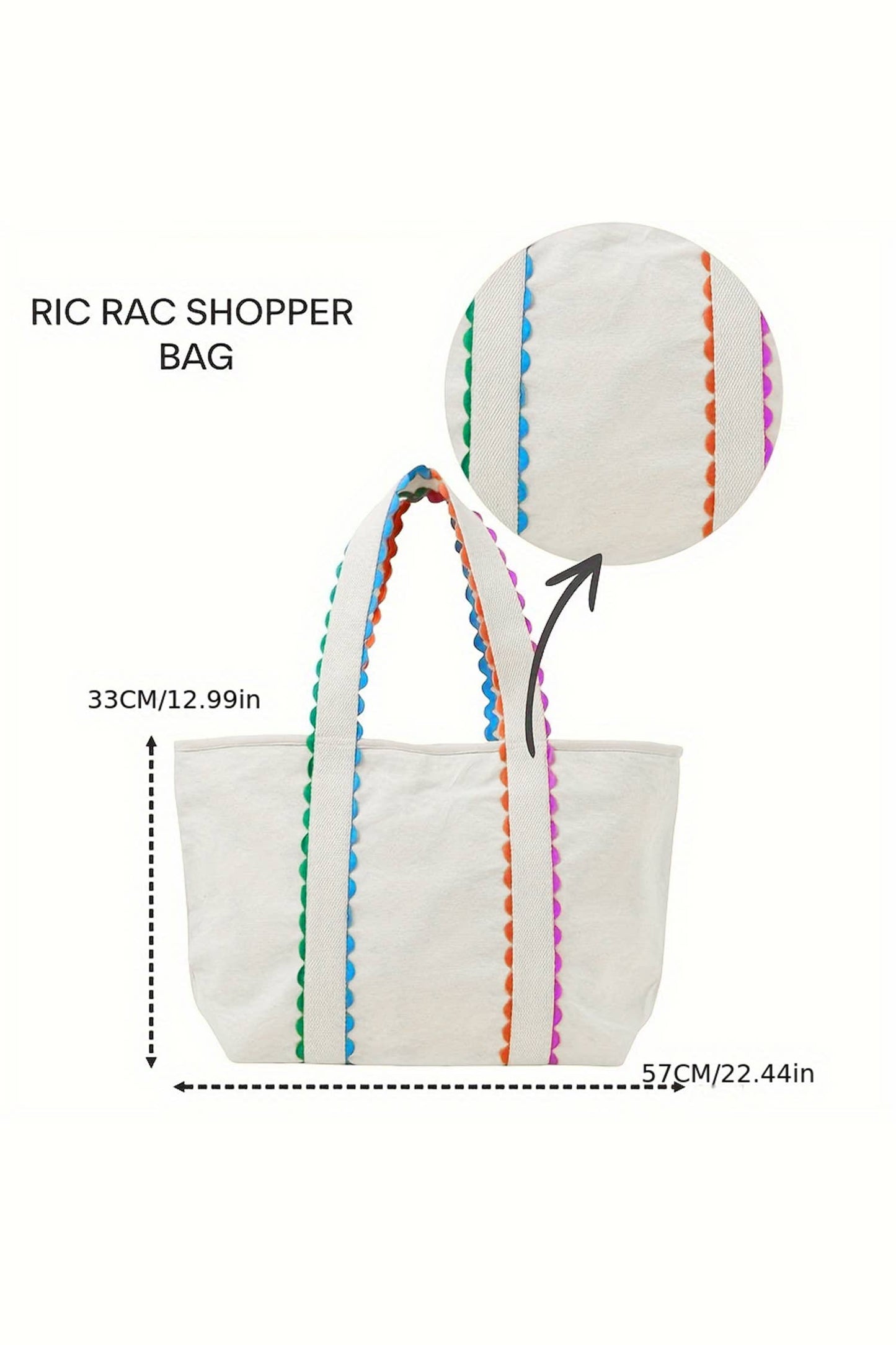 Colorful Ricrac Detail Canvas Tote Bag
