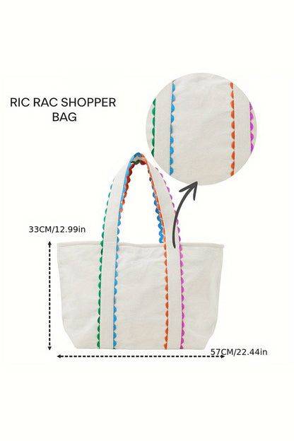 Colorful Ricrac Detail Canvas Tote Bag