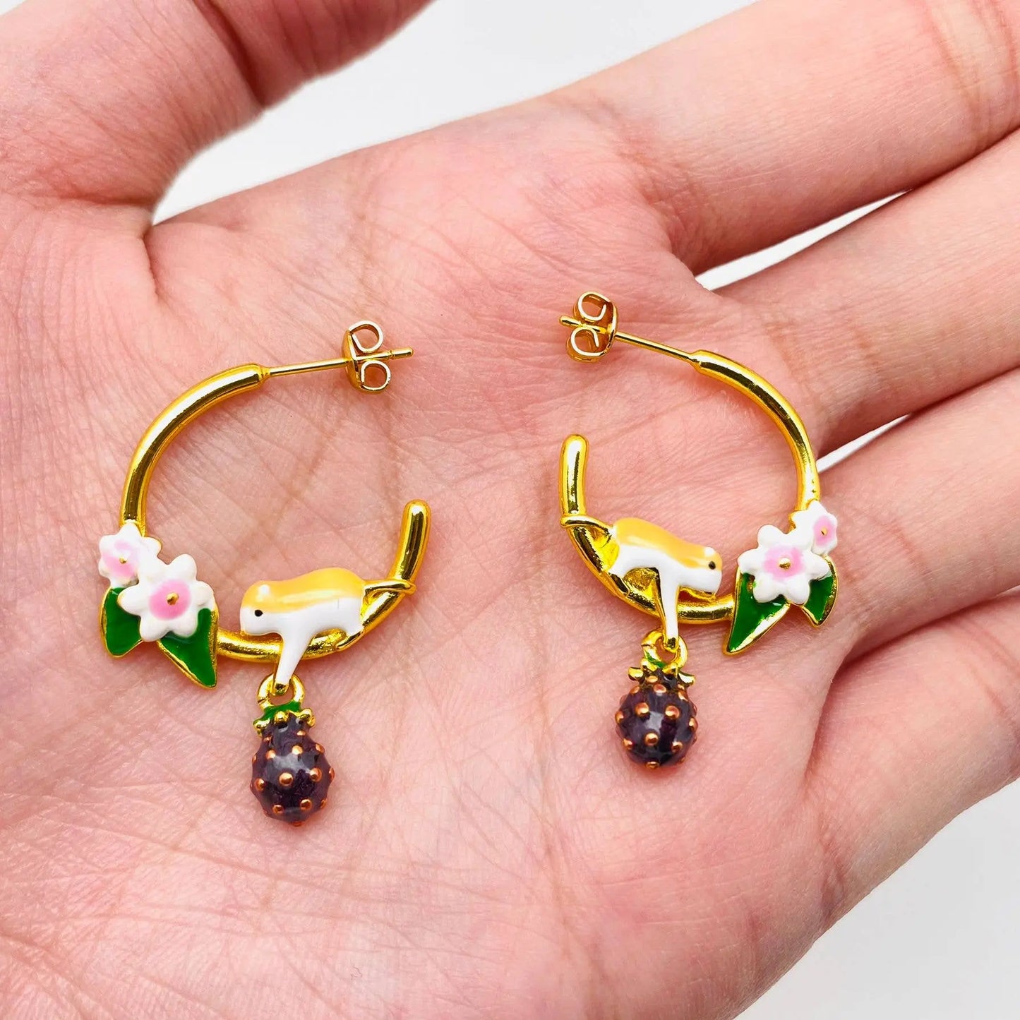 Chipmunk Picking Raspberries Earrings Mio Queena