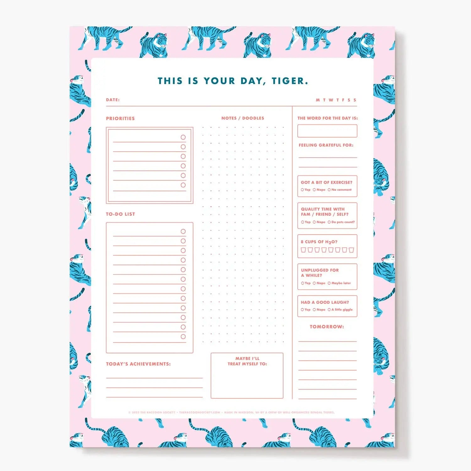 Pink Tiger Daily Planner Pad The Raccoon Society