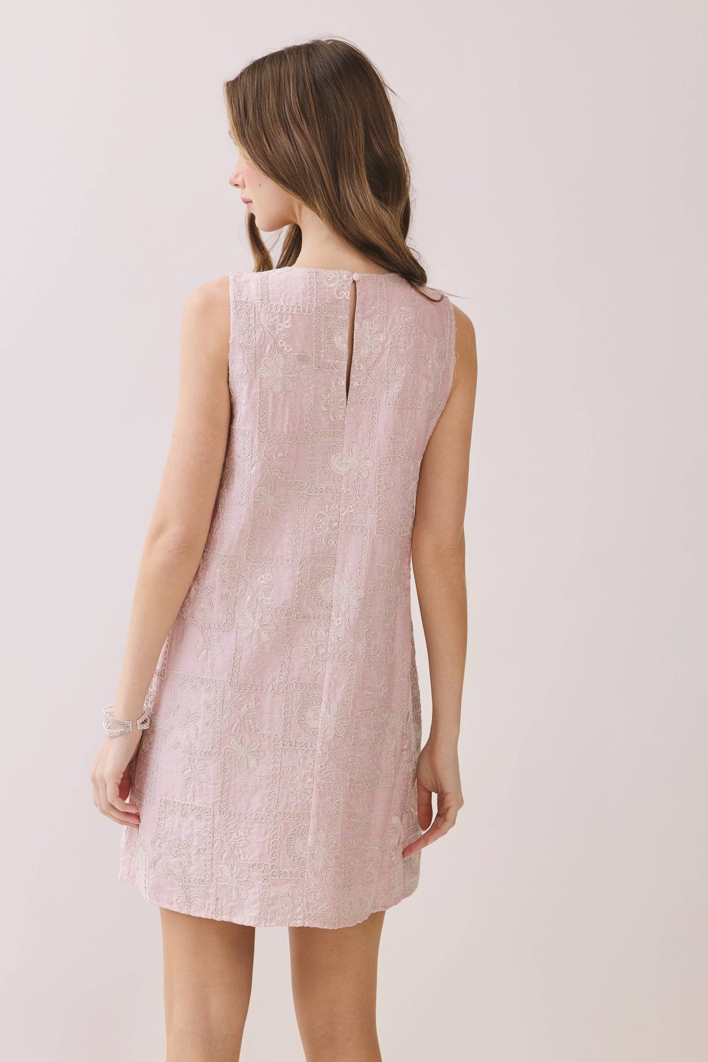 Embroidered Patchwork Sleeveless Shift Dress