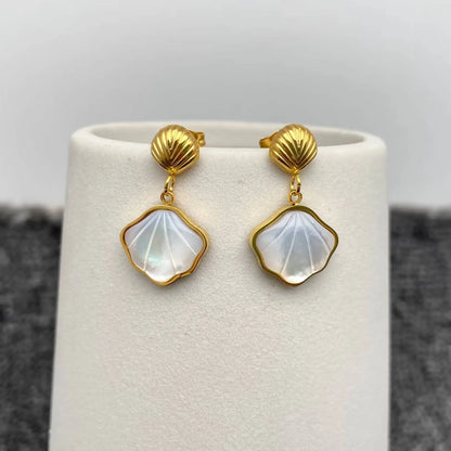 Inlay Shell Charm 18K golden Earrings Mio Queena