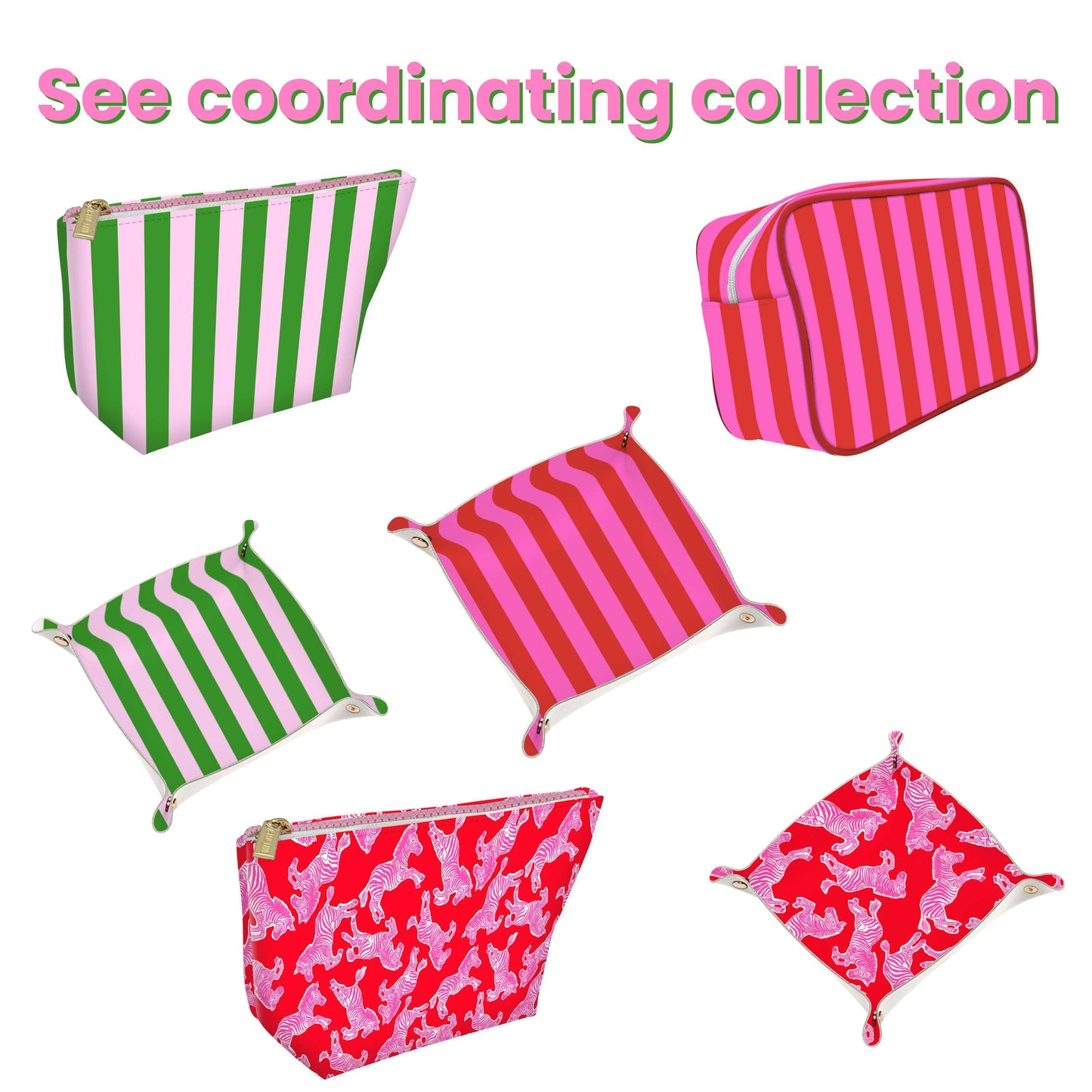 Pink & green stripe cosmetic bag