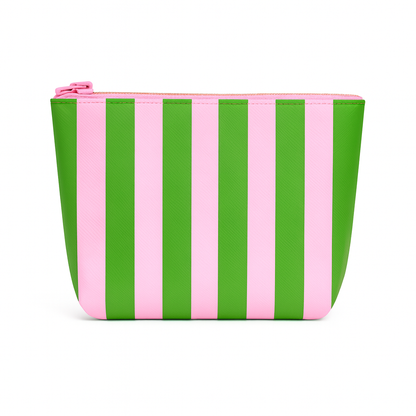 Pink & green stripe cosmetic bag