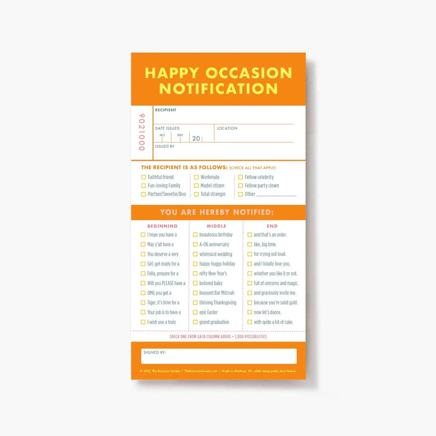 Ticket Pad: Happy Occasion The Raccoon Society