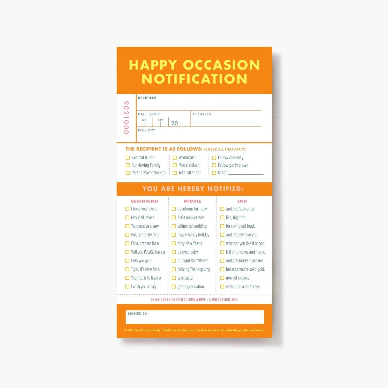 Ticket Pad: Happy Occasion The Raccoon Society